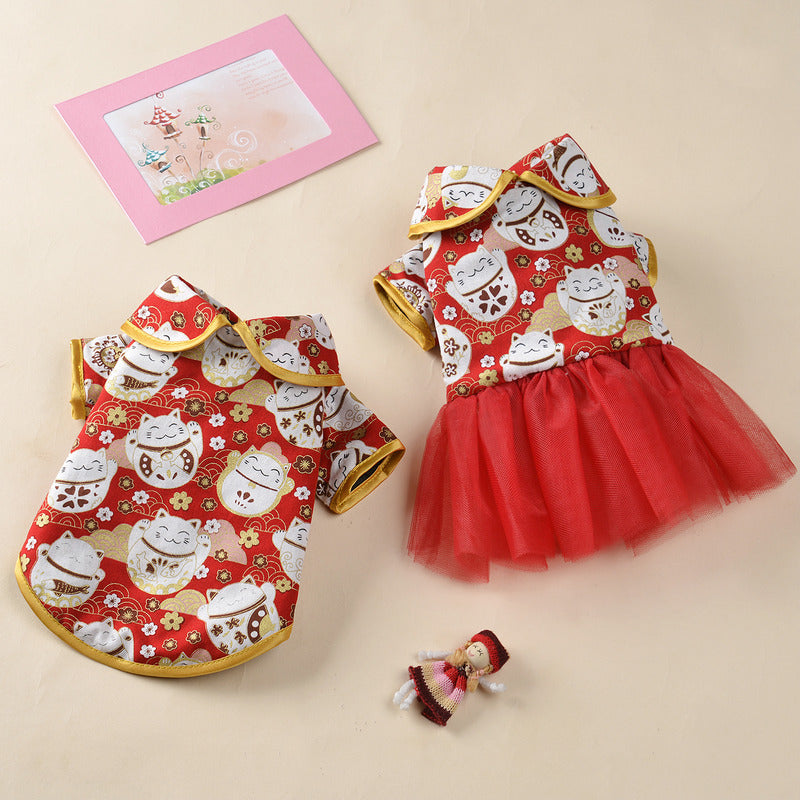 Pet clothes autumn and winter new warm festive Tang suit foreign trade dog clothes lucky cat elk New Year Christmas clothes