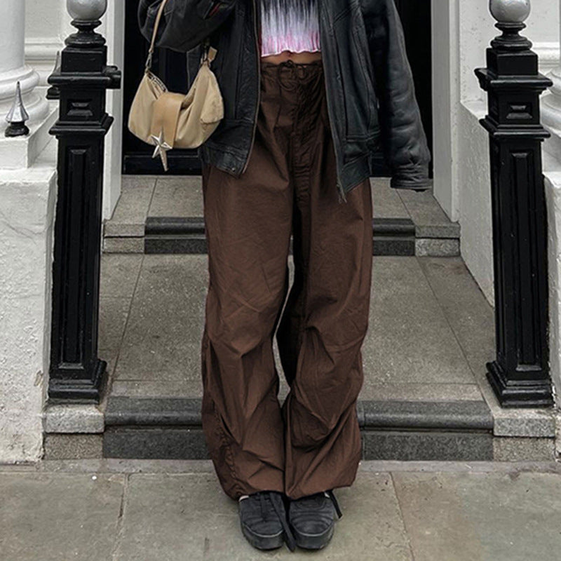 Amazon 2022 Spring/Summer Women's Clothing European and American Street Simple Solid Color Casual Low Waist Wide Leg Straight Woven Trousers Women