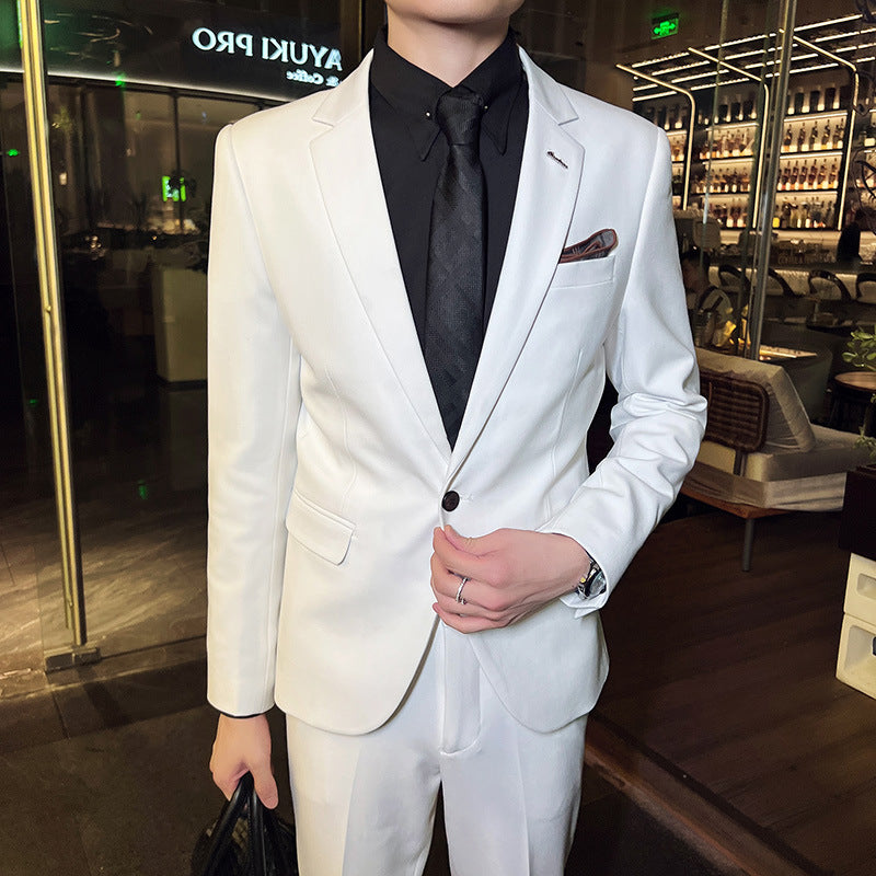 Large size suit Korean style one-button white coat business casual two-piece groom's dress men's suit suit