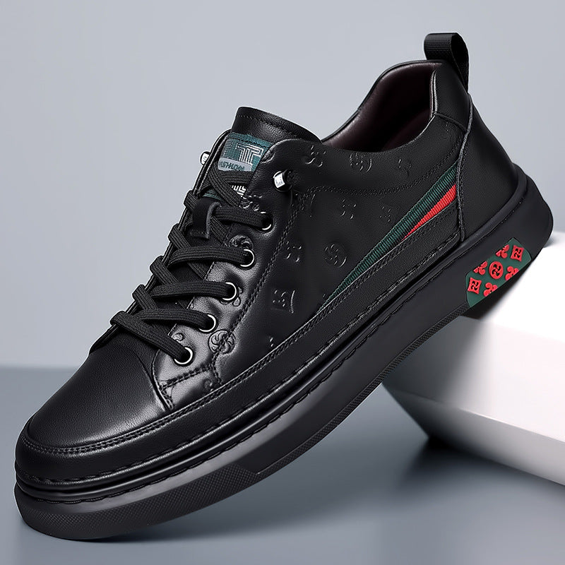 Men's shoes 2023 autumn new British fashion genuine leather casual white shoes men's trendy all-match slip-on sneakers