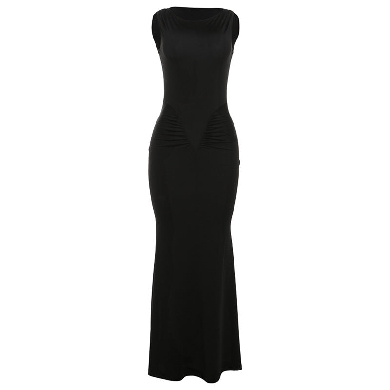 European and American style 2024 spring new style trend temperament commuting solid color pleated high waist hip-wrapped slim fit dress long skirt for women