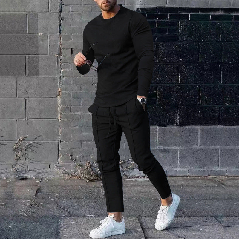 European goods foreign trade men's clothing suit spring and autumn style two-piece suit round neck long-sleeved T-shirt trousers suit men's autumn casual wear