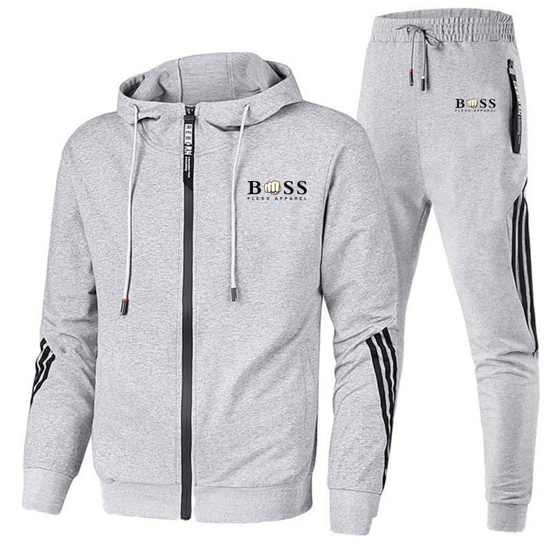 Cross-border new casual sports two-piece men's sweater suit hoodie printing men's sweater spot printing
