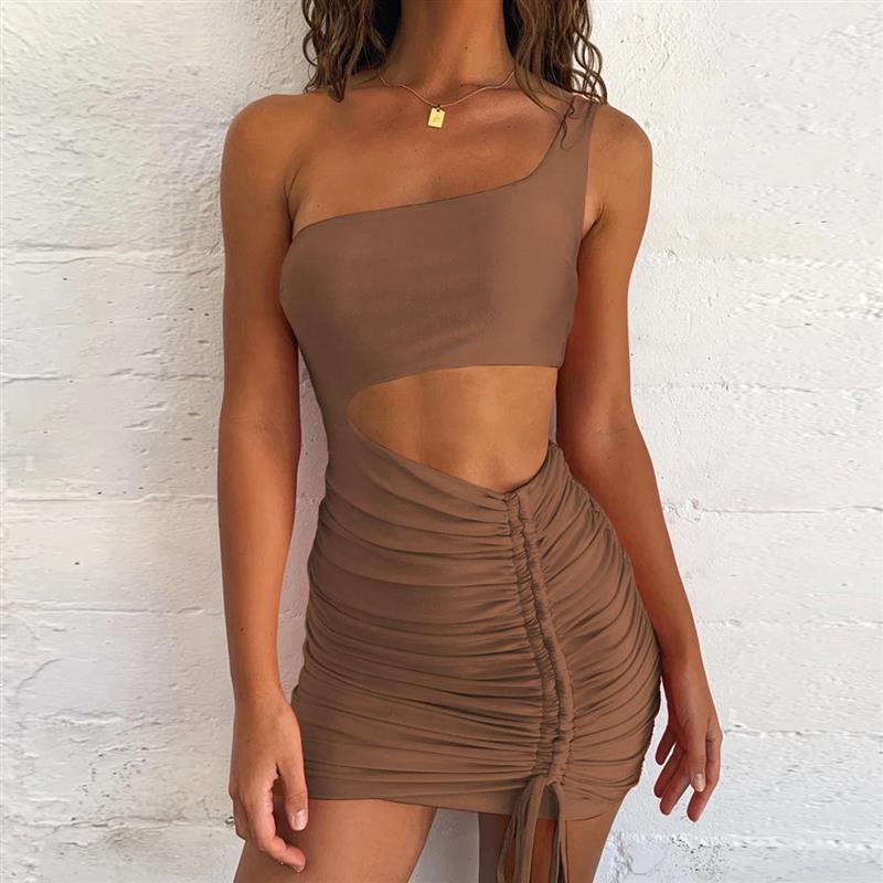 2021 summer European and American sexy lace-up hollow ladies dress Amazon ebay cross-border bag hip fold women's clothing