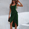 Amazon European and American clothing 2023 cross-border new square neck strap irregular hem suspender dress mid-skirt