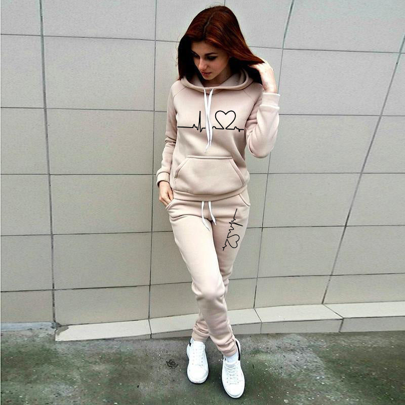 2021 autumn and winter new women's eBay AliExpress wish European and American fashion love printed fleece sports suit women