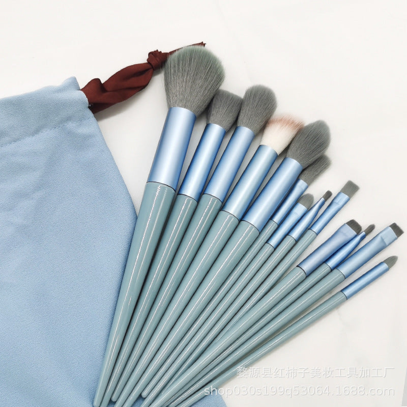 Beauty four seasons green makeup brush set bristles soft 13 blush eye shadow concealer foundation loose powder highlight brush