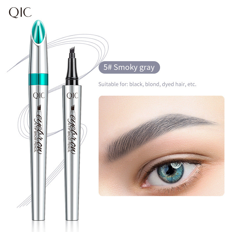 Wholesale QIC four-fork eyebrow pencil waterproof and non-fading simulation four-claw liquid wild water eyebrow pencil beauty makeup cross-border makeup