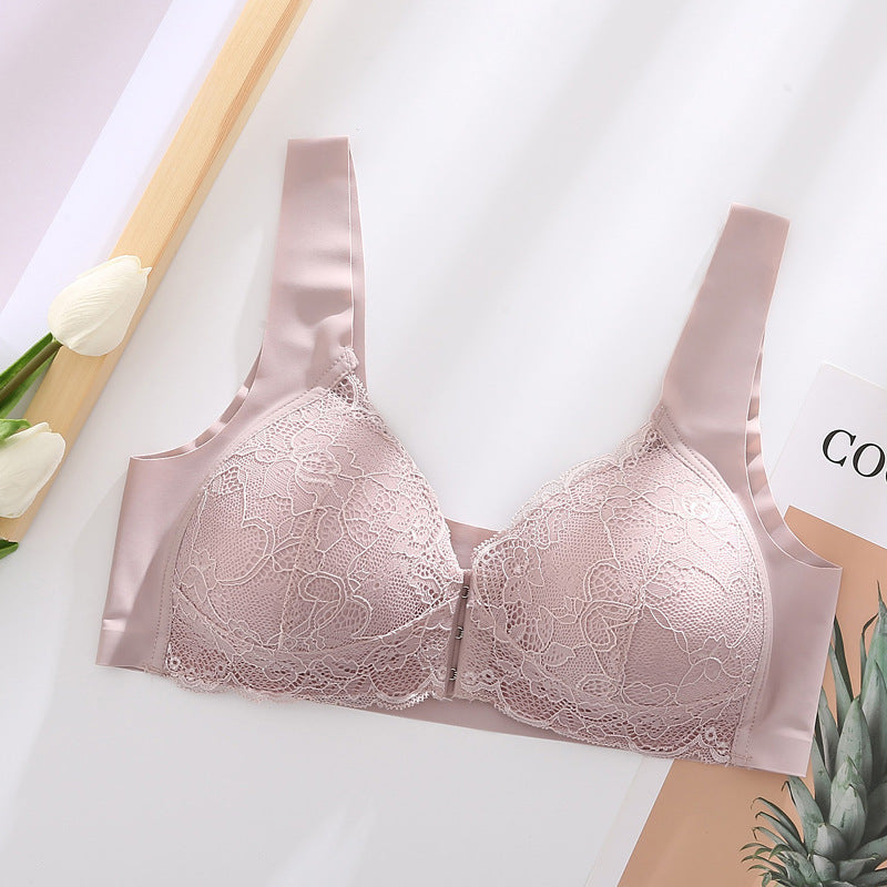 Cross-border plus size underwear without steel ring bra front buckle seamless vest lace beautiful back plus size underwear nursing bra