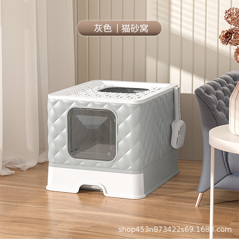 Pet cat litter box extra large fully enclosed foldable anti-splash cat toilet dog cleaning cat supplies wholesale