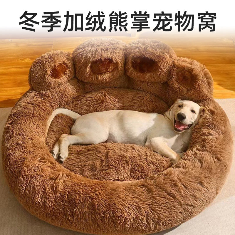 Cross-border winter dog kennel and cat kennel plush warm plush thickened creative panda paw cat and dog universal pet kennel manufacturer