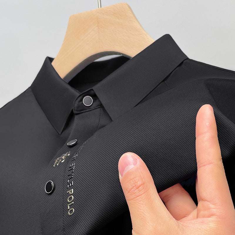 2023 new summer style men's young and middle-aged lapel seamless breathable fashionable short-sleeved T-shirt POLO shirt