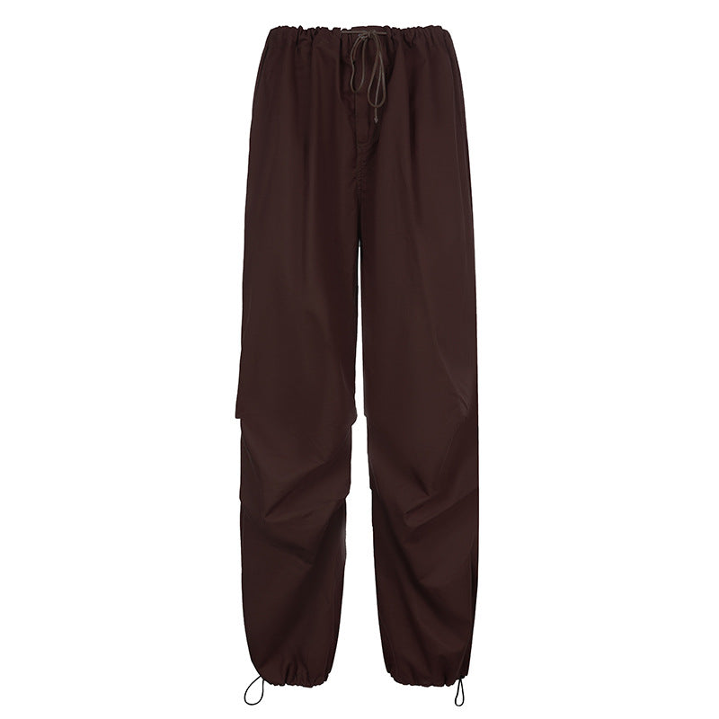Amazon 2022 Spring/Summer Women's Clothing European and American Street Simple Solid Color Casual Low Waist Wide Leg Straight Woven Trousers Women