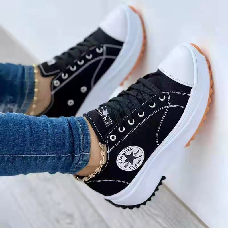 New spring low-top shoes for women thick-soled canvas shoes for women canvas spot platform bottom large size women's shoes