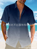 2024 Amazon eBay hot selling summer lapel gradient print short sleeve button linen shirt men's wear