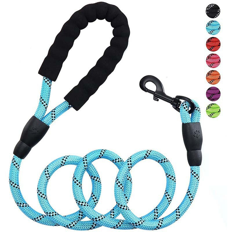 Pet supplies reflective traction rope multi-color nylon round rope large and medium-sized explosion-proof dog rope foam handle traction belt
