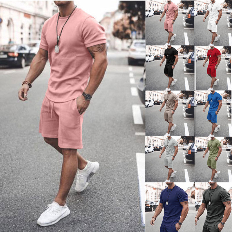 2021 new Amazon ebay hot style men's summer short-sleeved shorts suit sports casual suit men's