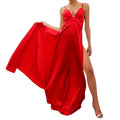 Summer forged suspenders deep V-neck backless official picture solid color slit mid-waist long skirt temperament commuter women's clothing