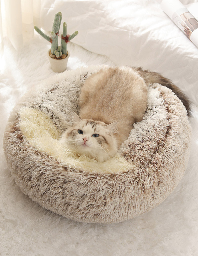 Crystal velvet warm round half-pack cat litter pet kennel deep sleep plush round nest sleeping bag semi-closed cat litter
