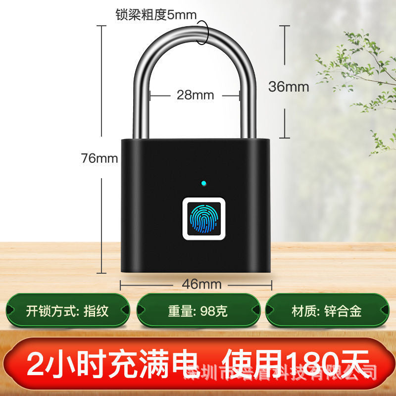 Fingerprint lock padlock small home waterproof password cabinet lock student dormitory large rainproof door anti-theft door lock