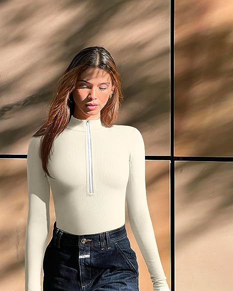 European and American cross-border Amazon 2023 long-sleeved jumpsuit sexy ribbed one-piece front zipper long-sleeved top jumpsuit