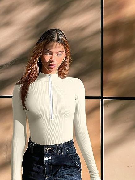 European and American cross-border Amazon 2023 long-sleeved jumpsuit sexy ribbed one-piece front zipper long-sleeved top jumpsuit