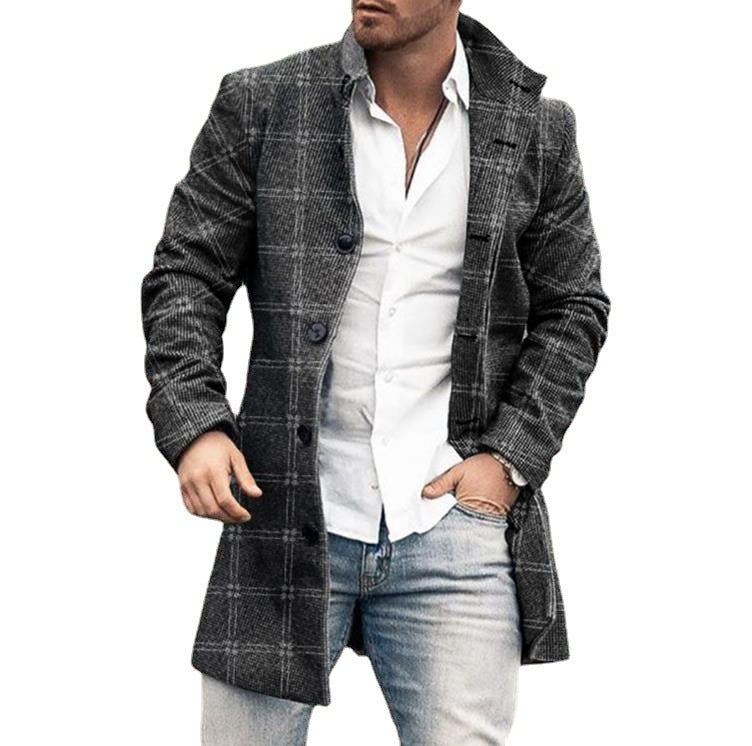 Plaid men's coat 2022 new product foreign trade wish coat European station Amazon windbreaker AliExpress wool wool wholesale