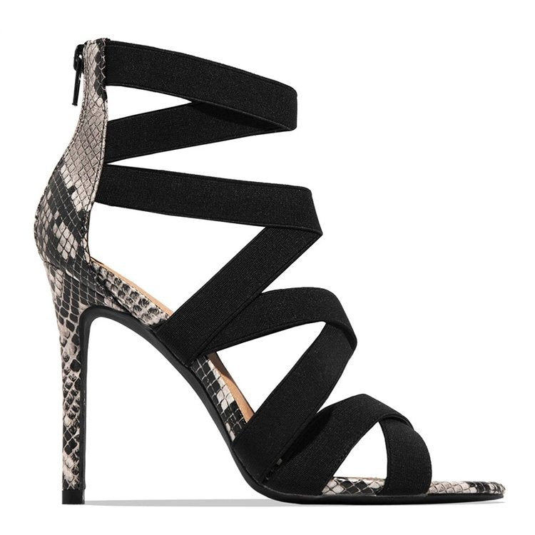 High-heeled shoes women's summer European and American Roman style super high-heeled stiletto elastic belt bag heel and back zipper sandals wholesale