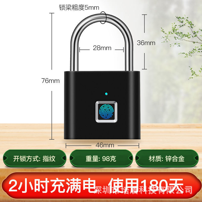 Fingerprint lock padlock small home waterproof password cabinet lock student dormitory large rainproof door anti-theft door lock