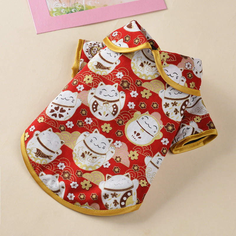 Pet clothes autumn and winter new warm festive Tang suit foreign trade dog clothes lucky cat elk New Year Christmas clothes