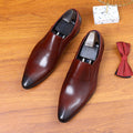 Pointed leather shoes men's business formal genuine leather first layer leather slip-on casual shoes brown British lazy loafers