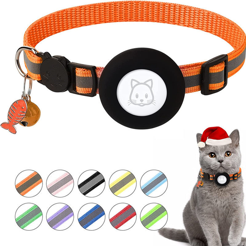 Suitable for Apple Airtag tracker protective case pet reflective belt bell fish bone pendant collar cat collar