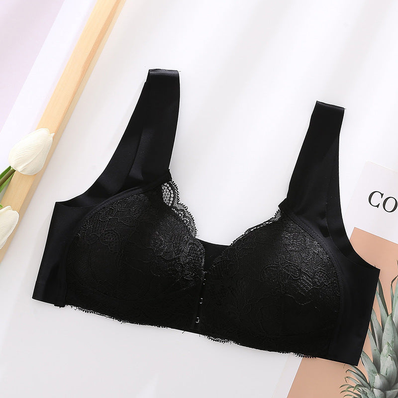 Cross-border plus size underwear without steel ring bra front buckle seamless vest lace beautiful back plus size underwear nursing bra
