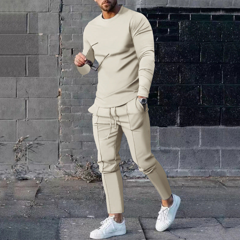European goods foreign trade men's clothing suit spring and autumn style two-piece suit round neck long-sleeved T-shirt trousers suit men's autumn casual wear