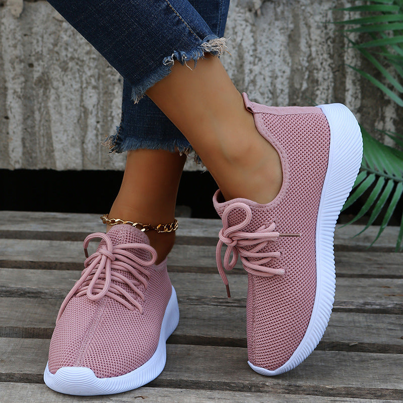 2022 new spring, summer and autumn all-match women's single shoes flat soft sole shoes Korean version trend casual flying woven sports running shoes