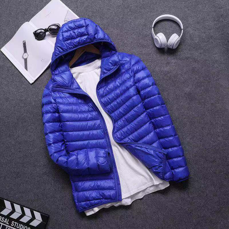 Foreign trade men's light down padded jacket men's winter Korean version slim hooded stand-up collar solid color warm padded jacket men