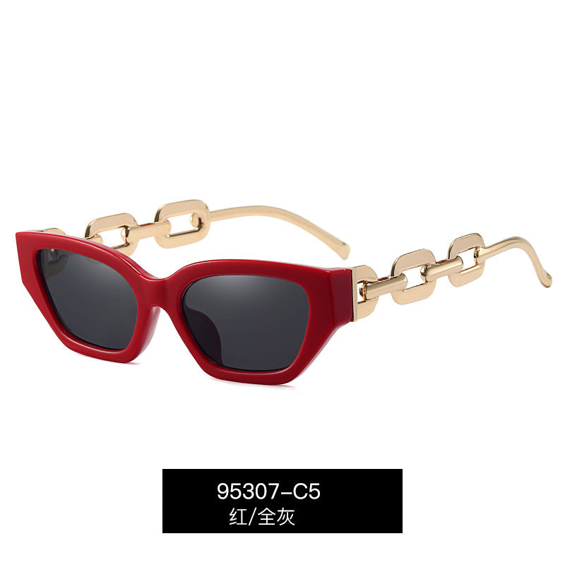 95307 European and American cross-border new trend small frame sunglasses personality chain temples tide shot sunshade sunglasses female