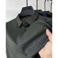 High-end atmospheric ice silk short-sleeved T-shirt men's lapel summer plaid middle-aged dad wear polo shirt half-sleeved top clothes