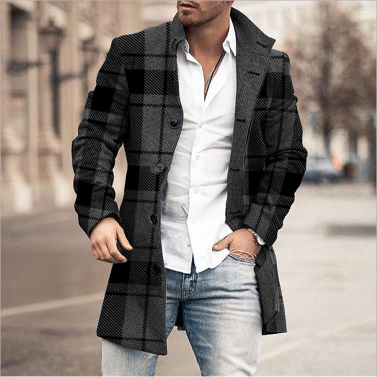 Plaid men's coat 2022 new product foreign trade wish coat European station Amazon windbreaker AliExpress wool wool wholesale