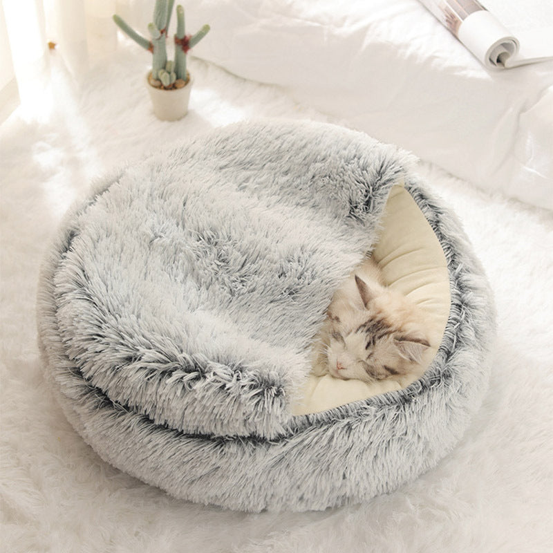 Crystal velvet warm round half-pack cat litter pet kennel deep sleep plush round nest sleeping bag semi-closed cat litter