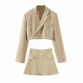 ins fashion casual suit suit female 2021 spring new oblique button short suit jacket + high waist pocket skirt