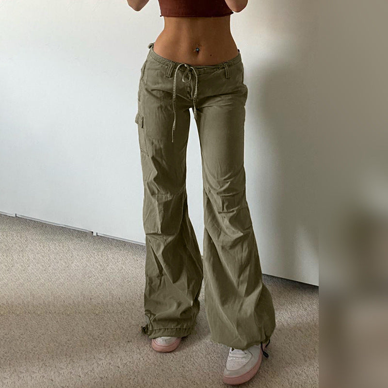 European and American style women's clothing 2022 spring fashion bow tie pocket overalls low waist slim casual leggings