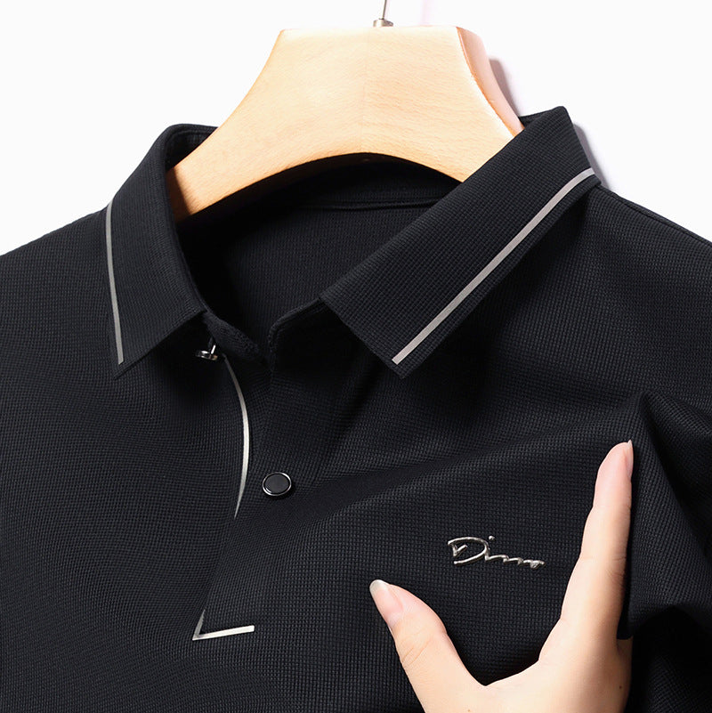 Live e-commerce ice silk men's long-sleeved T-shirt middle-aged dad wear thin top lapel seamless bottoming POLO shirt