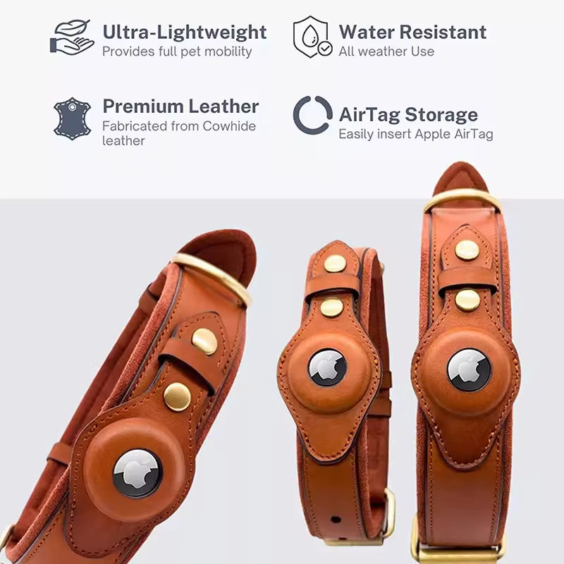 Cross-border pet dog special AirTag leather protective cover collar Apple positioning anti-lost collar wholesale