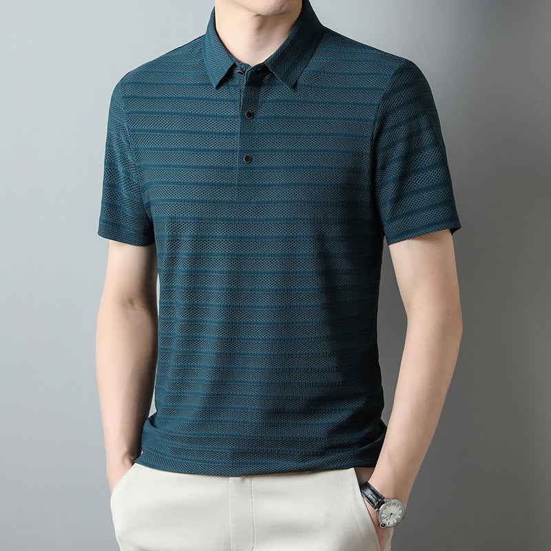Factory direct sales men's nylon and spandex seamless elastic short-sleeved men's polo shirt youth business casual comfortable collar T-shirt