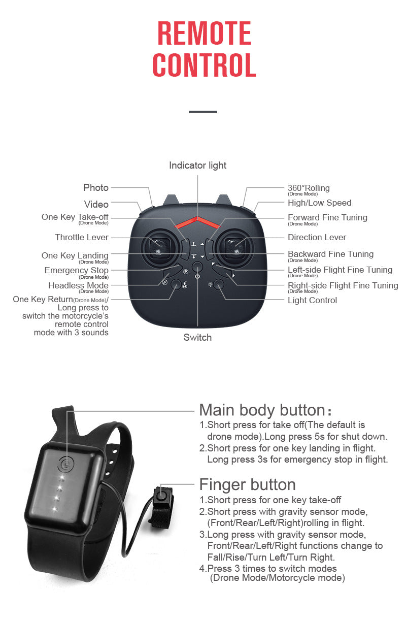 Land and air folding deformation motorcycle quadcopter gesture sensing aerial drone remote control aircraft toy