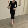 Knitted dress, French style, retro with coat, long skirt, feminine, sexy, tight-fitting bag, knitting on the hip