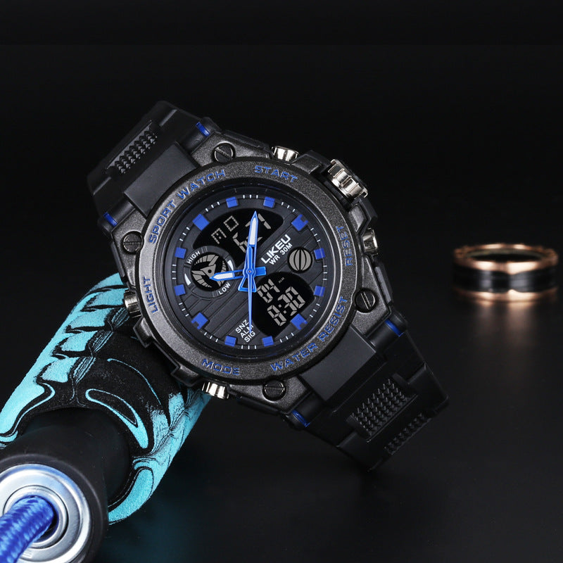 2021 new watch male black technology big dial luminous waterproof trend fashion youth student electronic watch