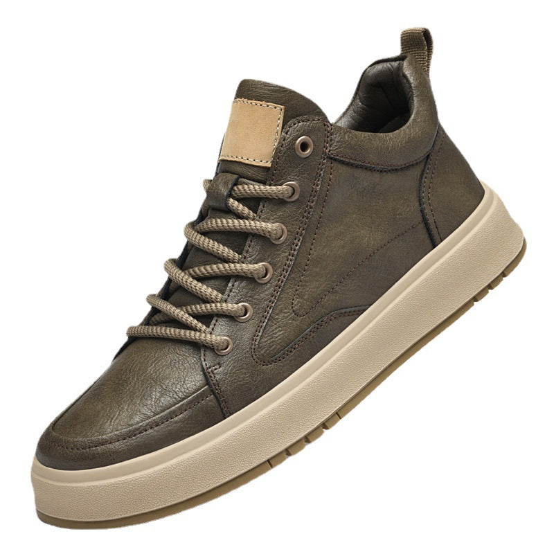 Two-layer cowhide men's shoes autumn new flat-heel soft-soled shoes trendy all-match breathable genuine leather casual leather shoes beige